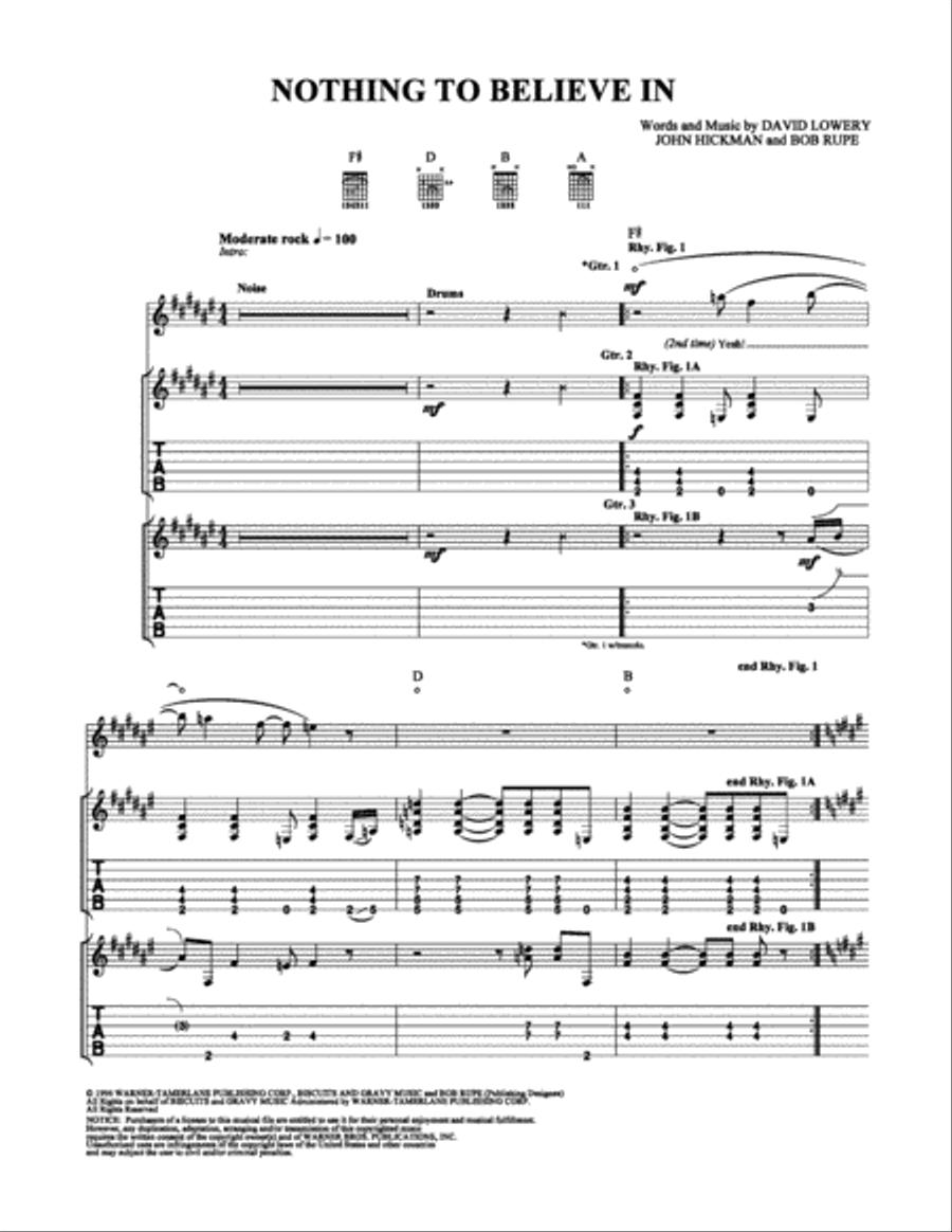 Nothing to Believe In Electric Guitar scores gallery preview page 1