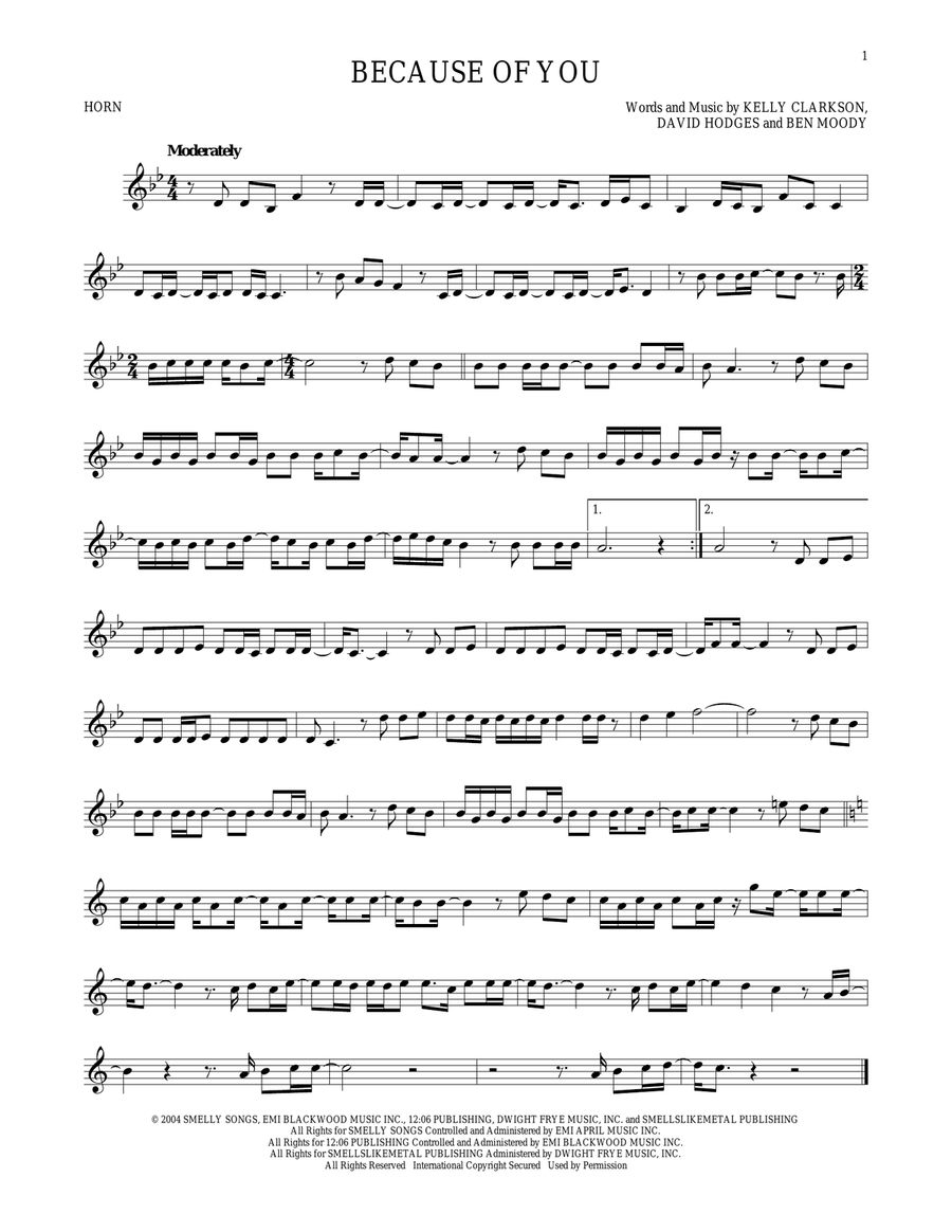 Because Of You Horn Solo scores gallery preview page 1