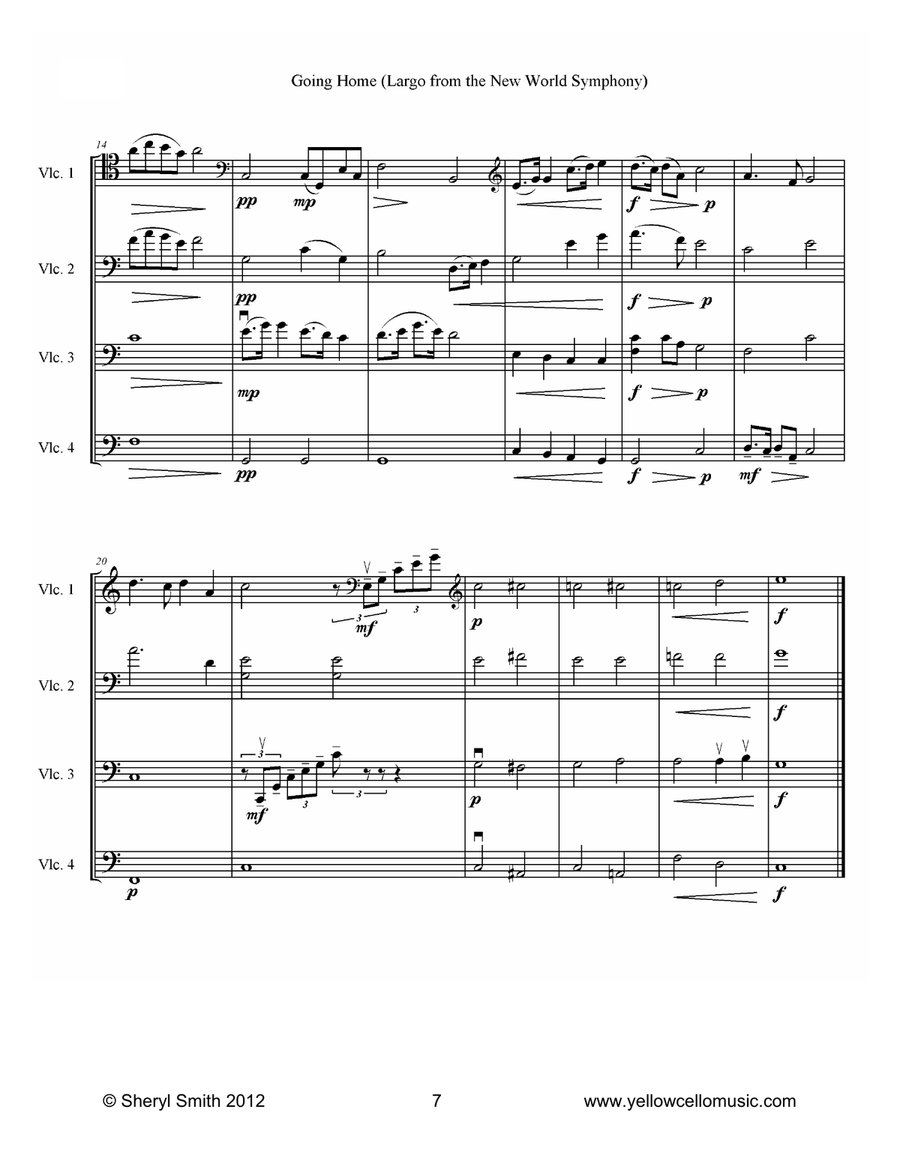 Going Home (Largo – Theme from New World Symphony) for cello quartet (four cellos) String Orchestra scores gallery preview page 2