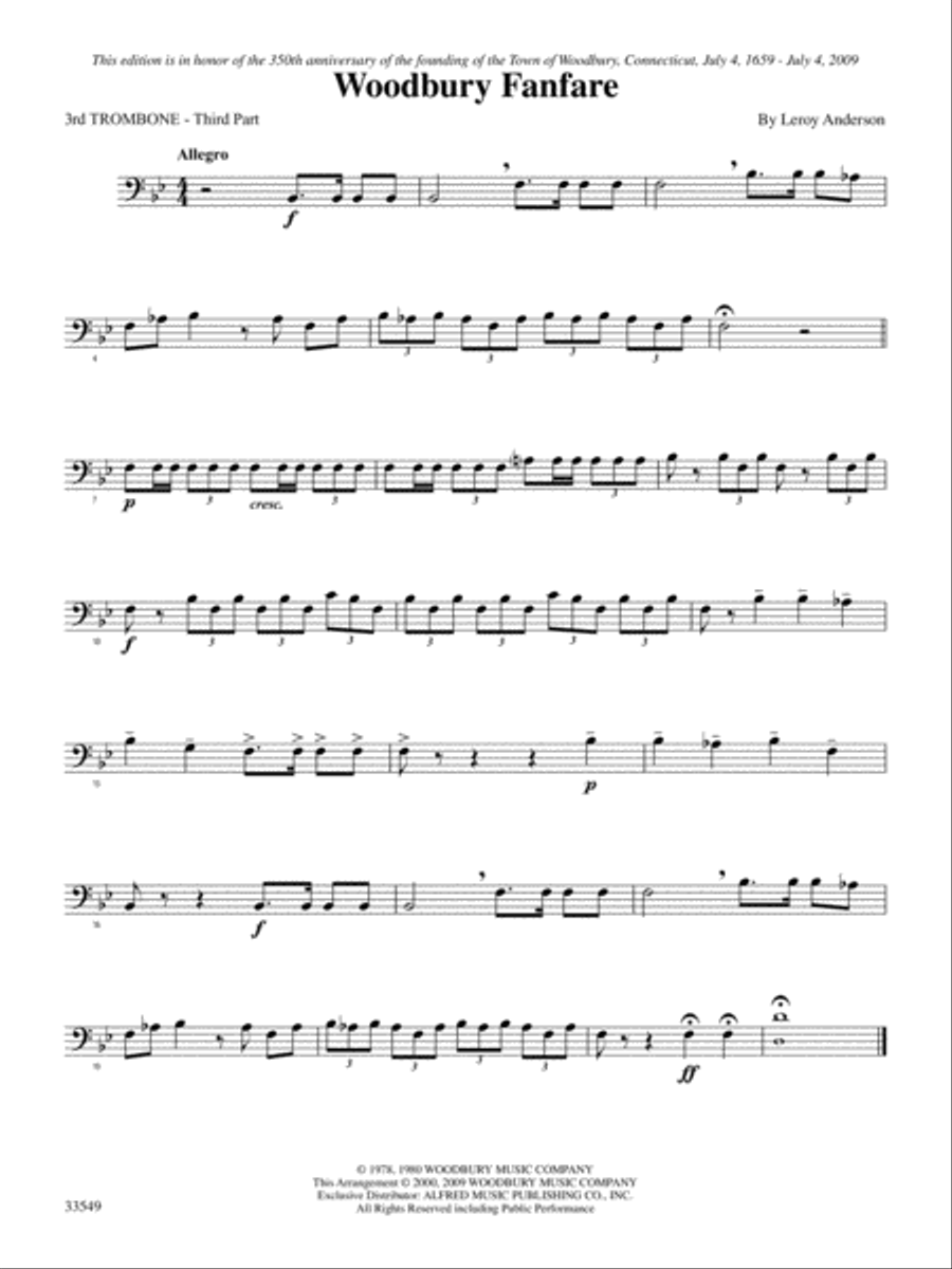 Woodbury Fanfare: 3rd Trombone Brass Quartet scores gallery preview page 1