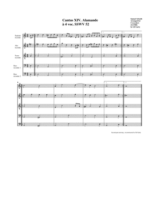 Book cover for Alamande (Allemande) SSWV 52 (arrangement for 5 recorders)