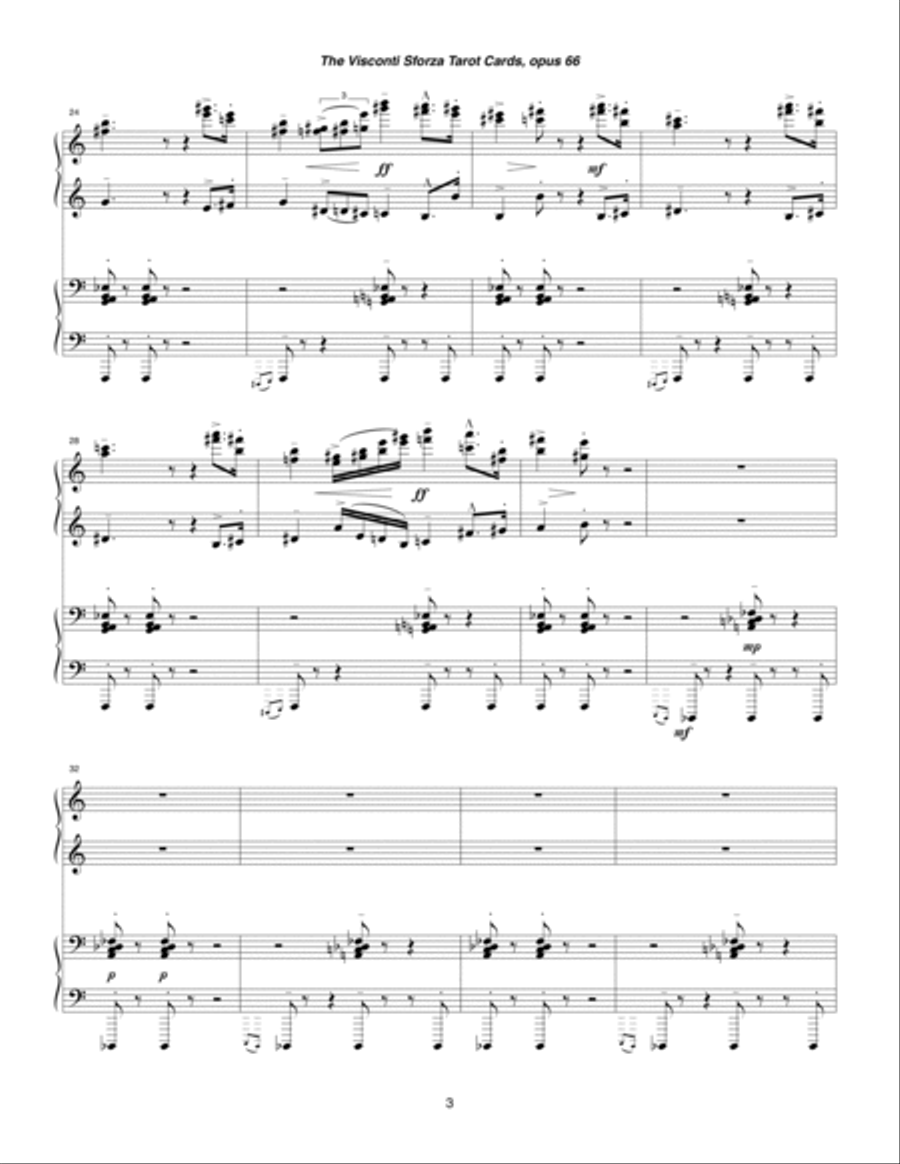 Visconti Sforza Tarot Cards, opus 66 ... Twenty Two Salon Pieces For Two Pianos (1996) 08 Il Carro 2 Pianos, 4-Hands scores gallery preview page 3