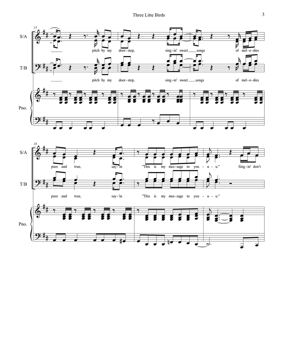 Three Little Birds 4-Part scores gallery preview page 3