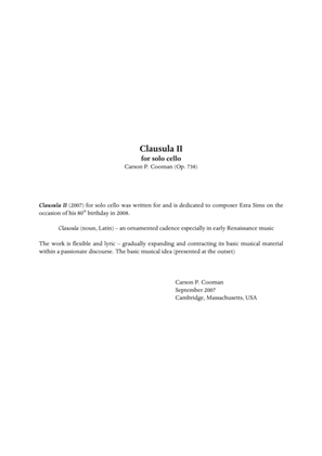 Carson Cooman: Clausula II (2007) for solo cello