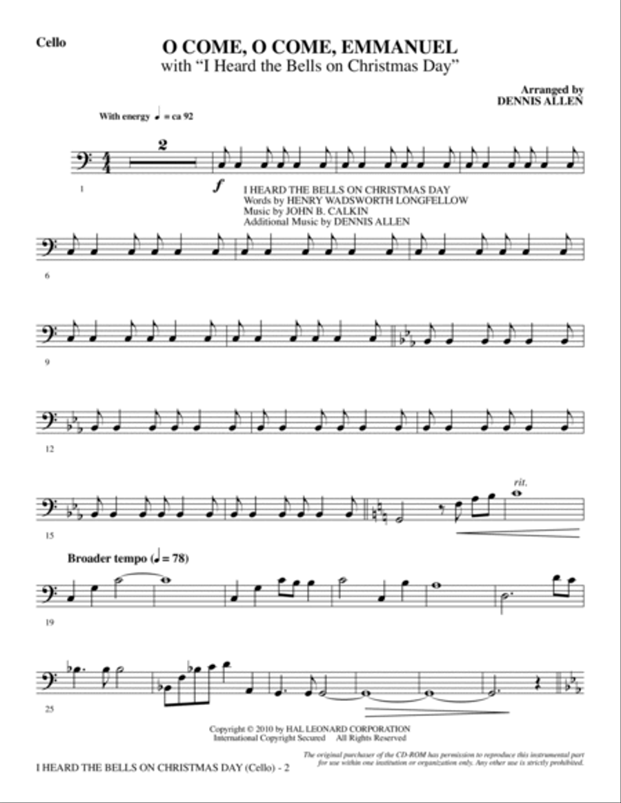 I Heard The Bells On Christmas Day (Celebrating Peace On Earth) - Cello Choir scores gallery preview page 2