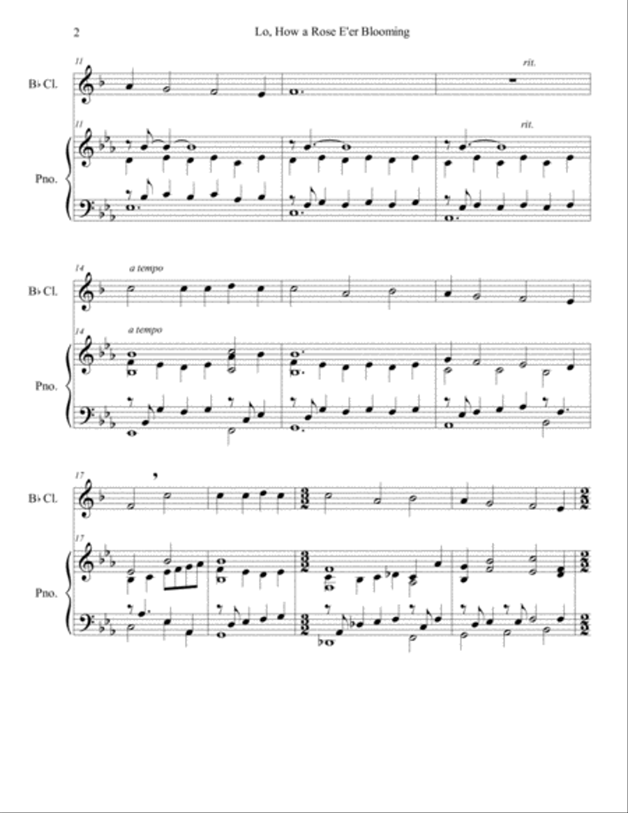 Lo, How a Rose E'er Blooming (clarinet/piano), arr. Brenda Portman Clarinet Solo scores gallery preview page 2