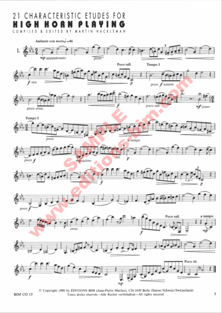 21 Characteristic Etudes for High Horn Playing School and Community scores gallery preview page 2