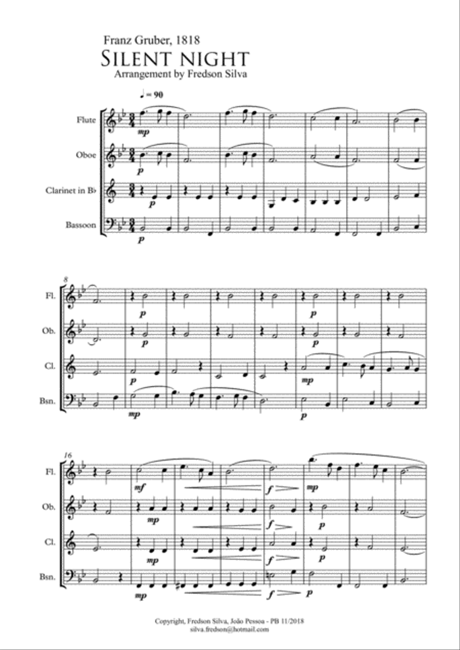 Silent Night for Wind Quartet Woodwind Quartet scores gallery preview page 2