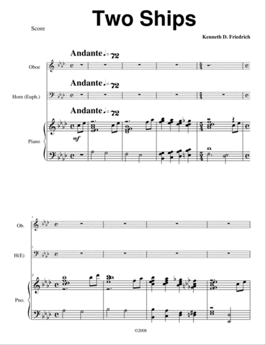 Two Ships Two Ships Woodwind Duet scores gallery preview page 1