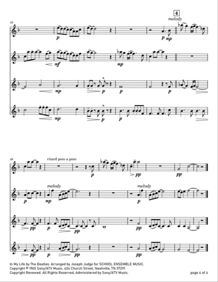 In My Life In My Life Clarinet Quartet scores gallery preview page 4