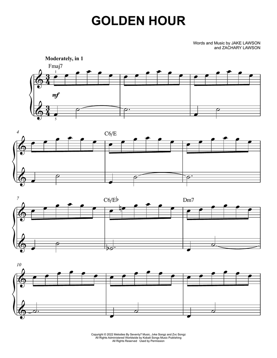 Golden Hour Easy Piano scores gallery preview page 1
