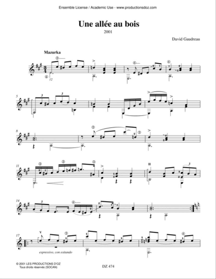 Une allée au bois, Comme une étoile Classical Guitar scores gallery preview page 3