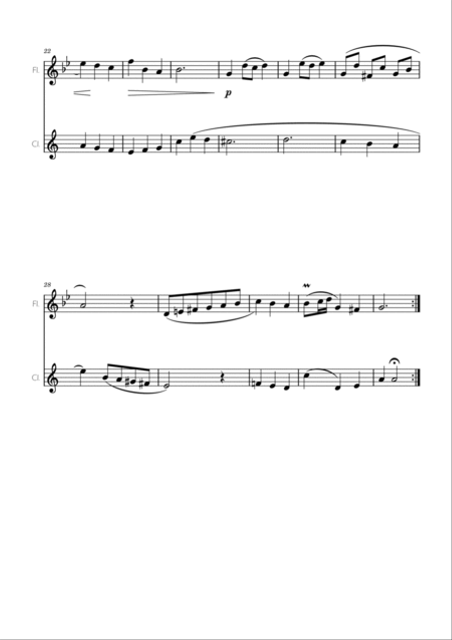 Minuet in G minor BWV Anh. 115 - Bach - Flute and Clarinet Woodwind Duet scores gallery preview page 2