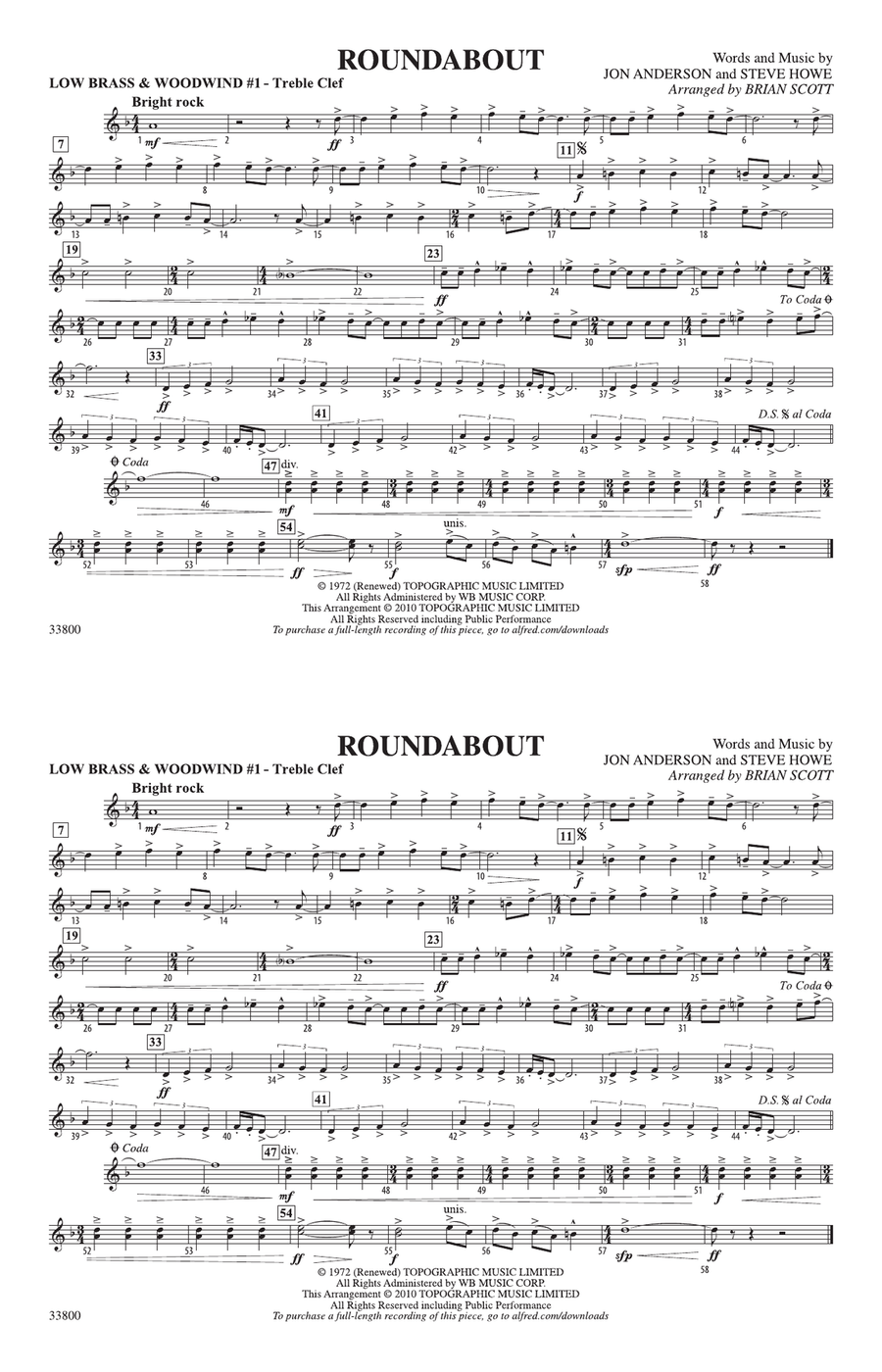 Roundabout: Low Brass & Woodwinds #1 - Treble Clef
