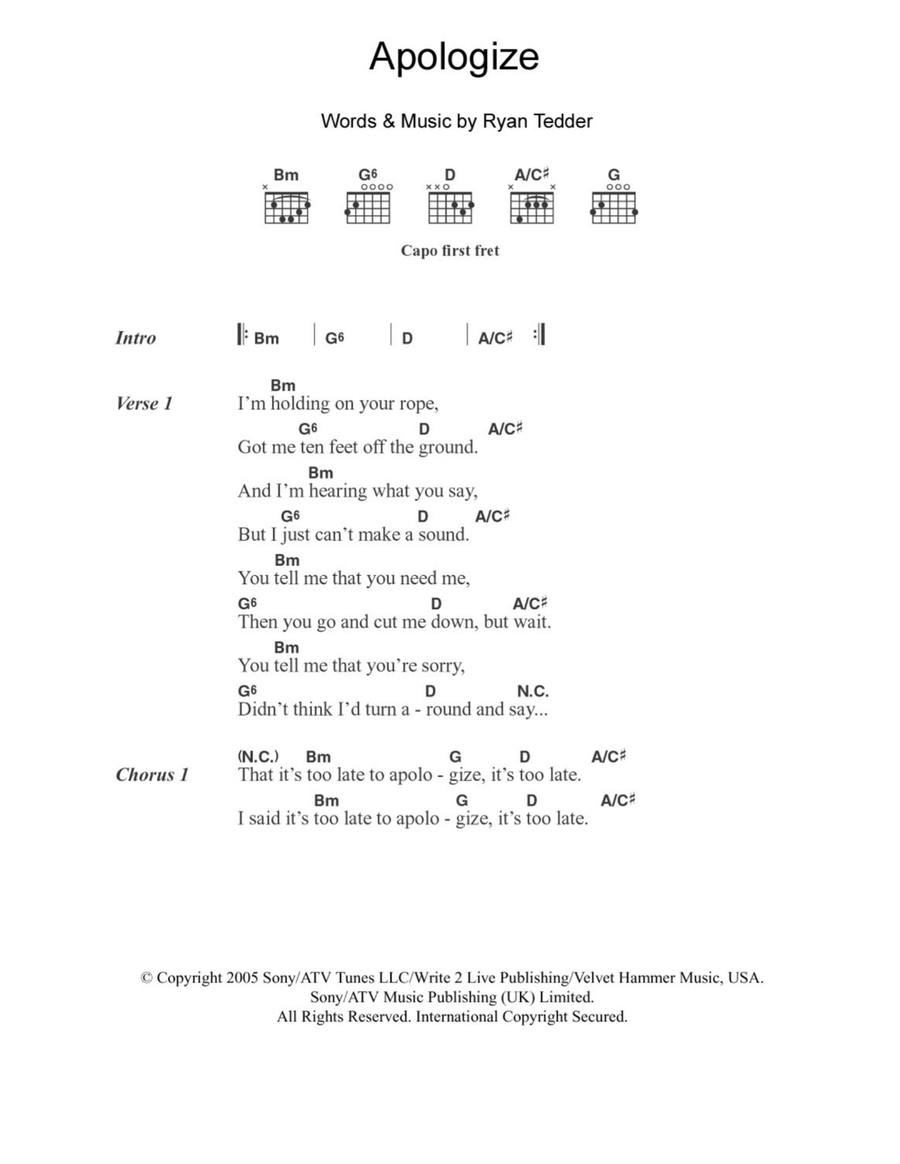 Apologize Apologize Acoustic Guitar scores gallery preview page 1