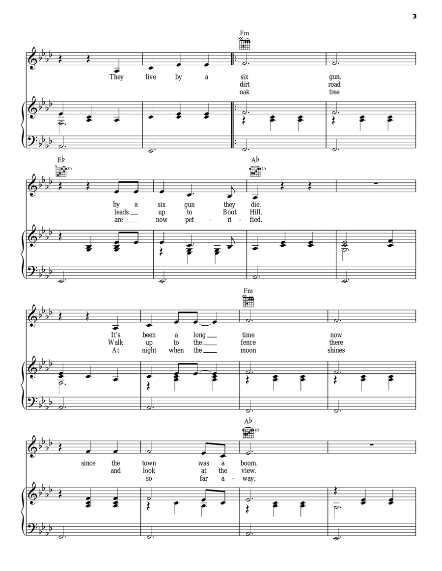 Ballad Of Boot Hill Piano, Vocal, Guitar scores gallery preview page 3