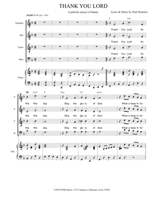 Book cover for Thank You Lord - SATB-piano - A patriotic song of thanks