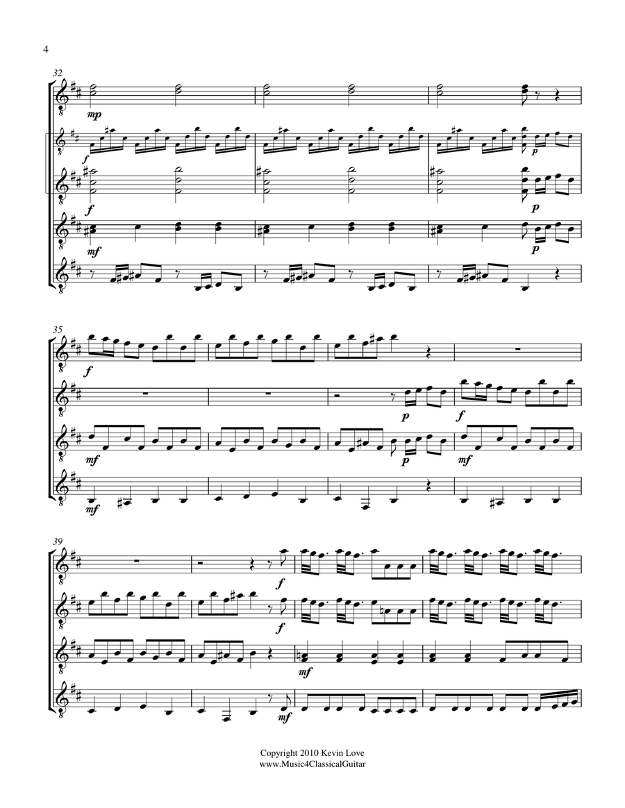 Concerto in D - i - Allegro giusto (Guitar Quartet) - Score and Parts Guitar Ensemble scores gallery preview page 4