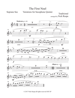 The First Noel - Variations for Sax Quintet - (SAATB) Soprano Sax part