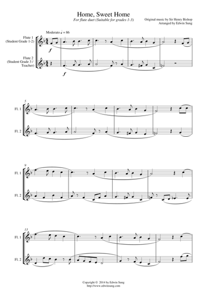 Home, Sweet Home (for flute duet, suitable for grades 1-3) image number null