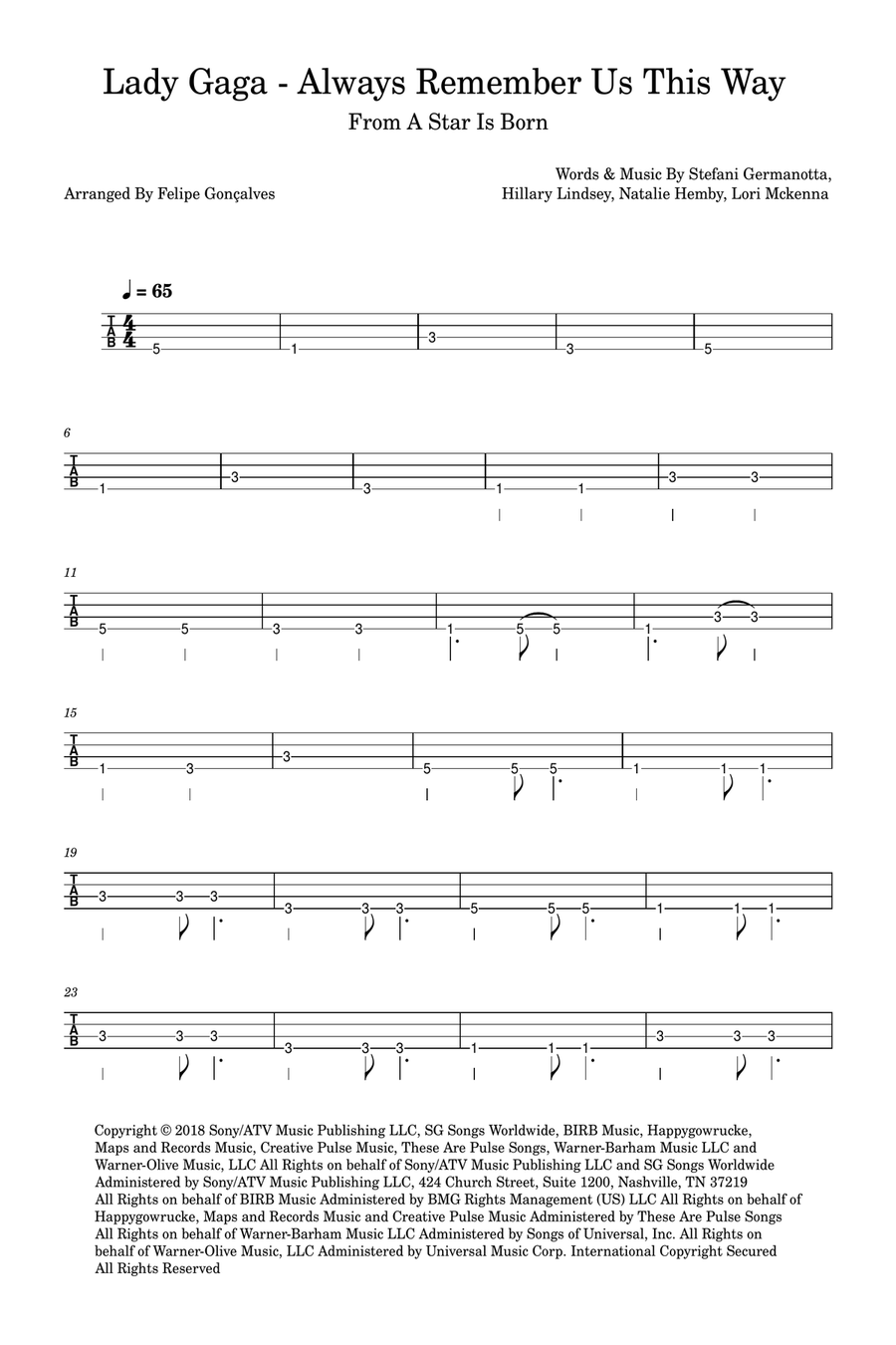 Always Remember Us This Way Acoustic Guitar scores gallery preview page 1