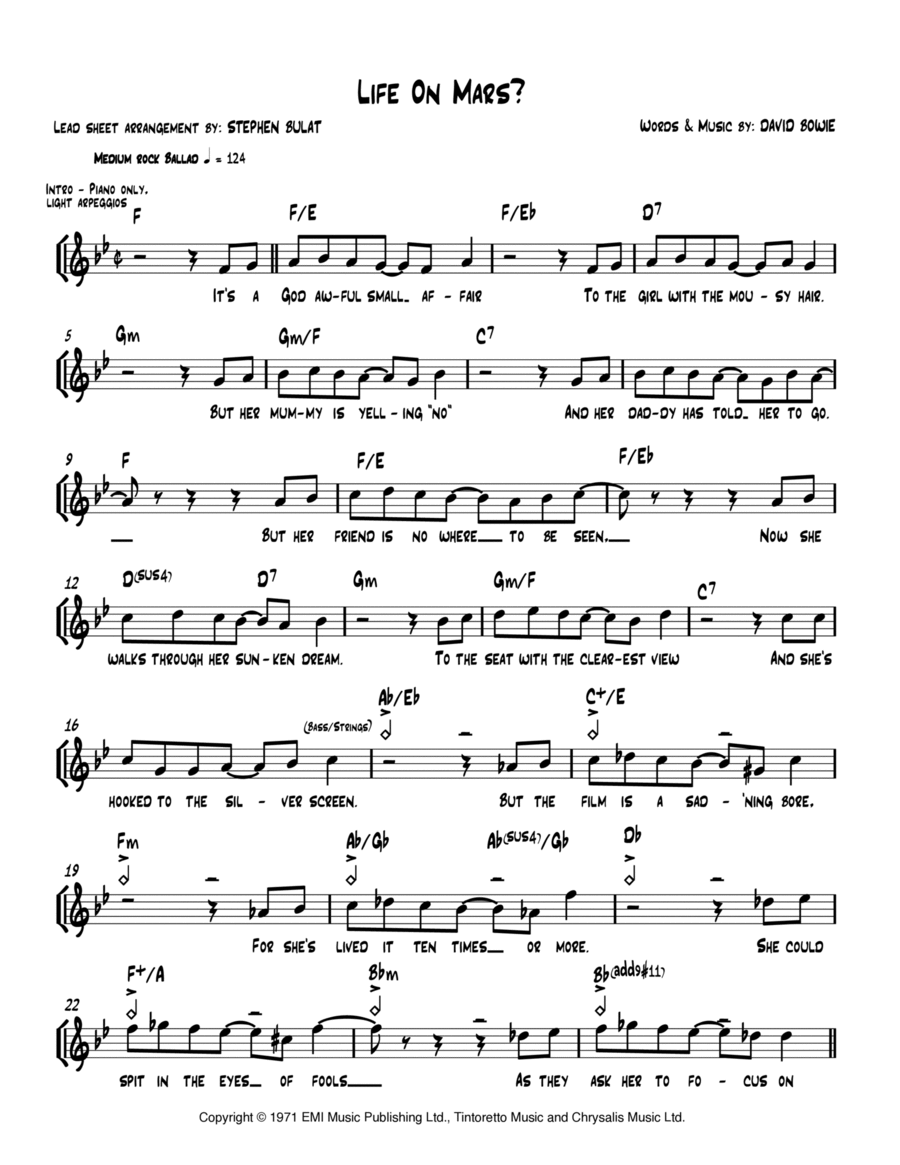 Life On Mars Piano scores gallery preview page 1