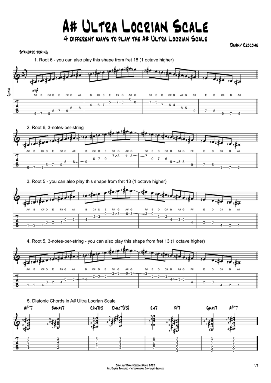A# Ultra Locrian Scale (4 Ways to Play) Electric Guitar scores gallery preview page 1