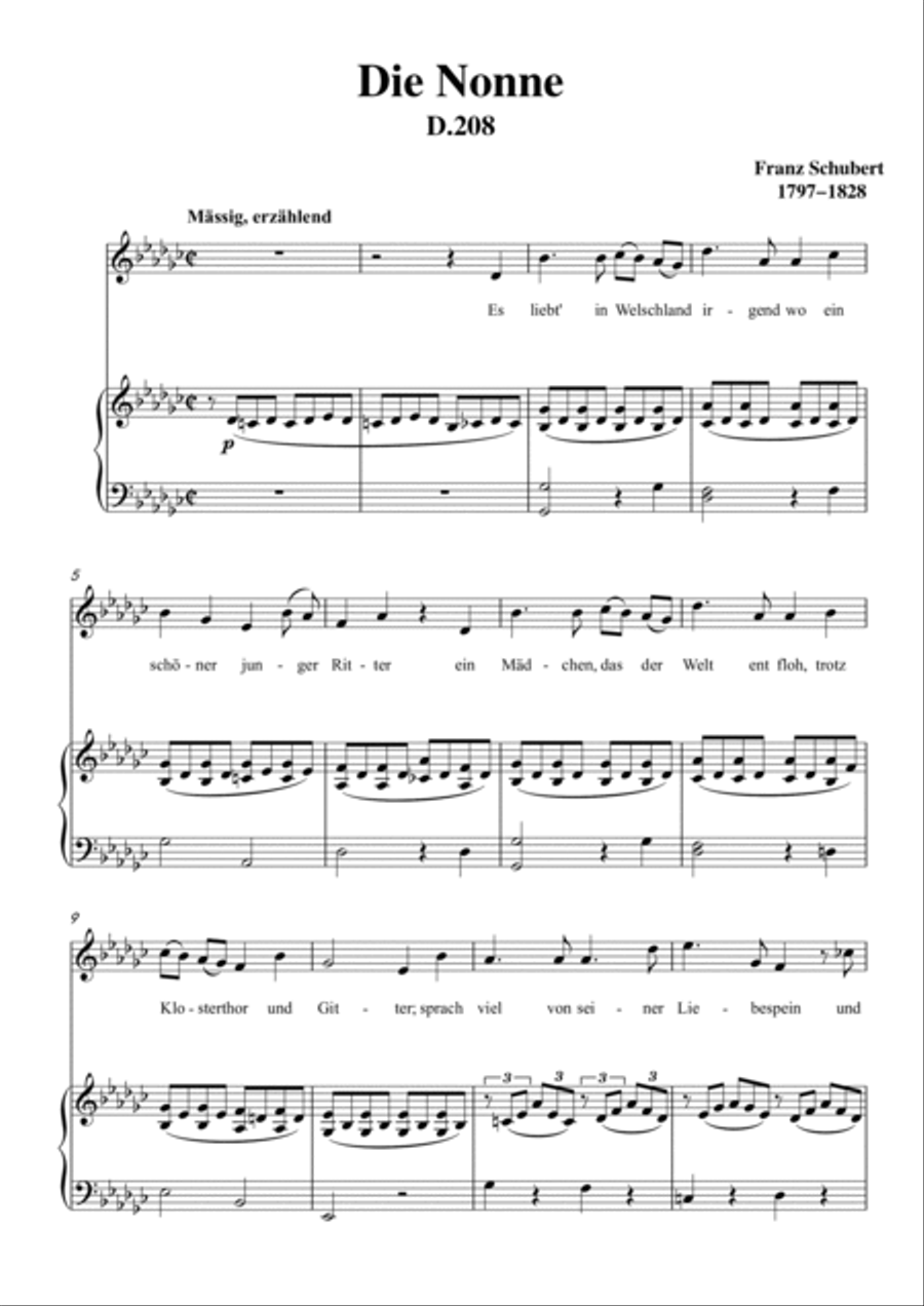 Schubert-Die Nonne in bG D.208,for Vocal and Piano Voice scores gallery preview page 2