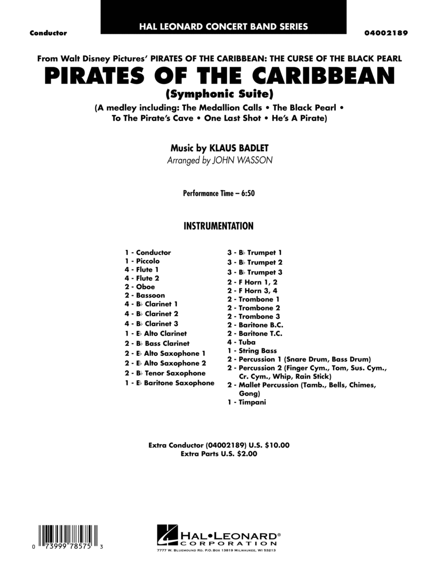 Pirates Of The Caribbean (Symphonic Suite) (arr. John Wasson) - Full Score Concert Band scores gallery preview page 1