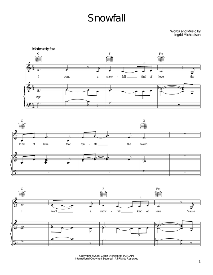 Snowfall Piano, Vocal, Guitar scores gallery preview page 1