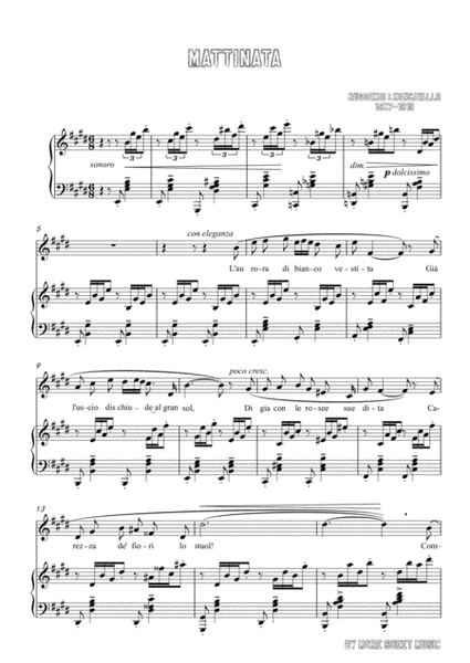 Leoncavallo-Mattinata in E Major,for Voice and Piano image number null
