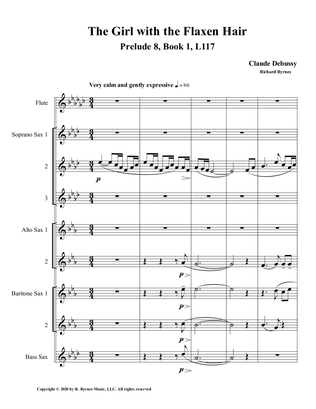 The Girl with the Flaxen Hair, Prelude 8, Book 1 by Claude Debussy (Saxophone Octet + Flute)