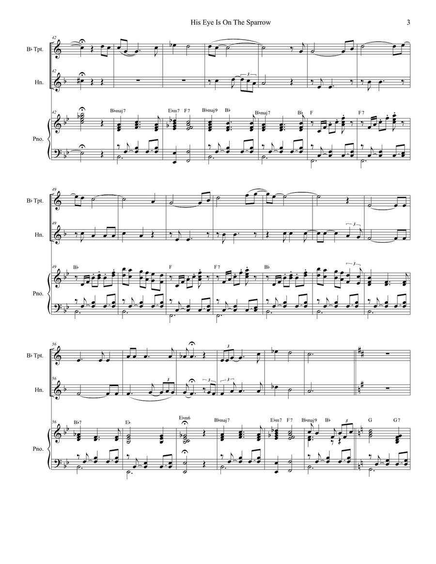His Eye Is On The Sparrow (Duet for Bb-Trumpet and French Horn) Brass Duet scores gallery preview page 4