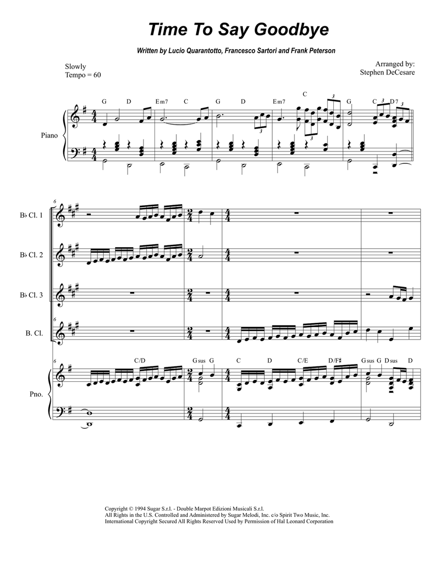 Time To Say Goodbye Time To Say Goodbye Woodwind Ensemble scores gallery preview page 1