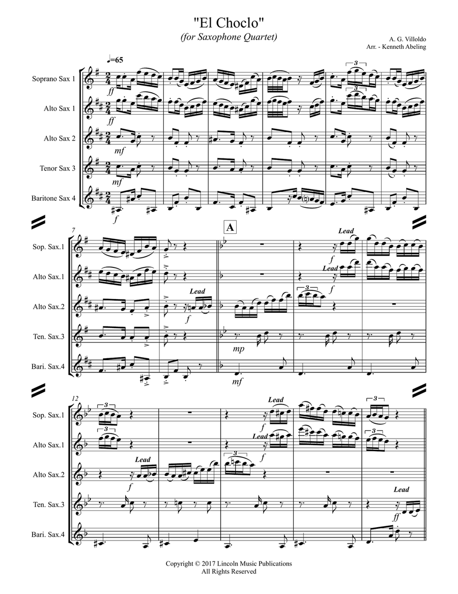 El Choclo (Tango) (for Saxophone Quartet SATB or AATB) image number null