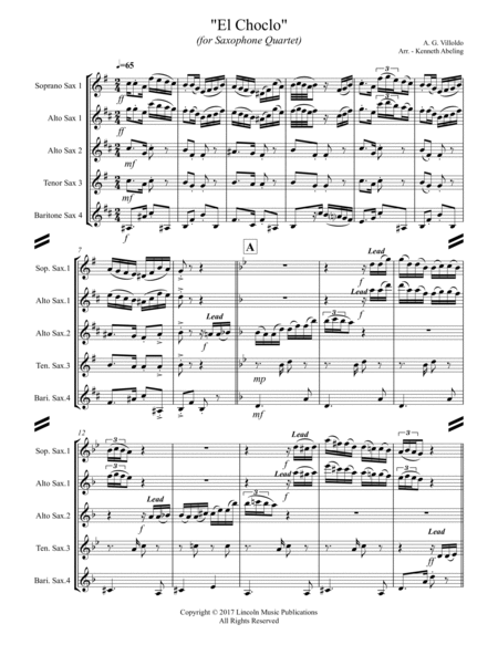 El Choclo (Tango) (for Saxophone Quartet SATB or AATB) image number null