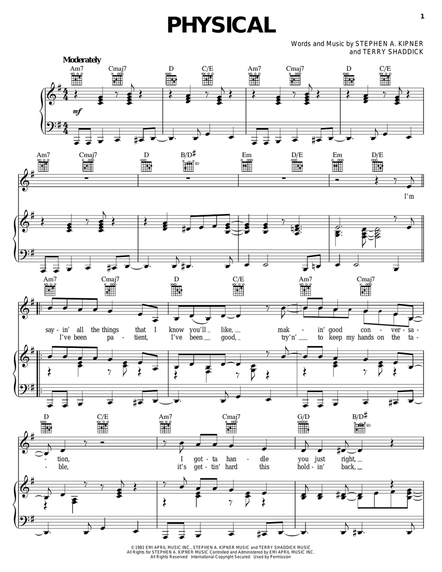 Physical Piano, Vocal, Guitar scores gallery preview page 1