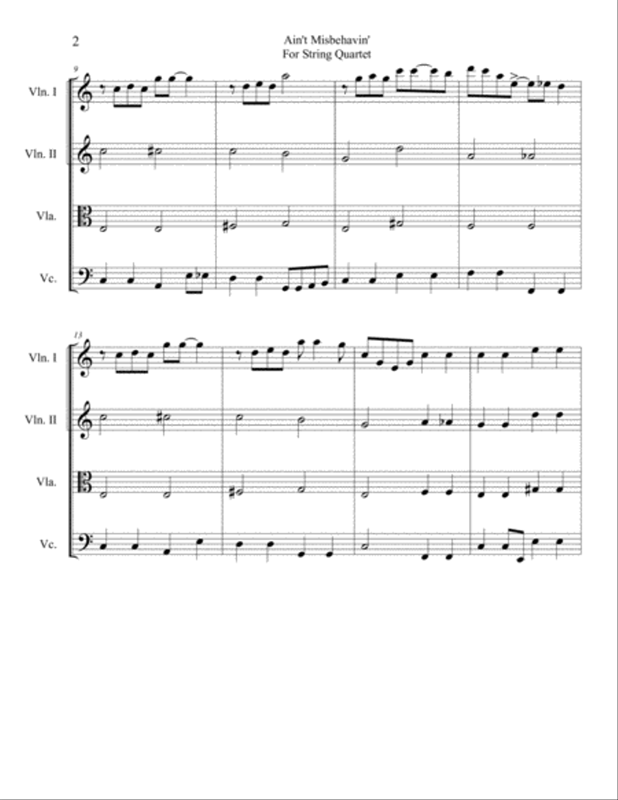 Ain't Misbehavin' String Quartet scores gallery preview page 2