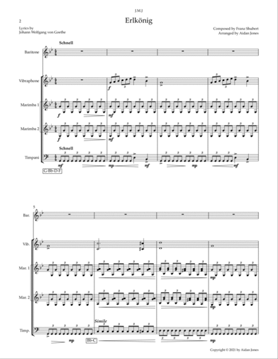 Schubert's Erlkönig (Arranged for Solo Baritone and Multiple Percussion) Percussion Ensemble scores gallery preview page 2