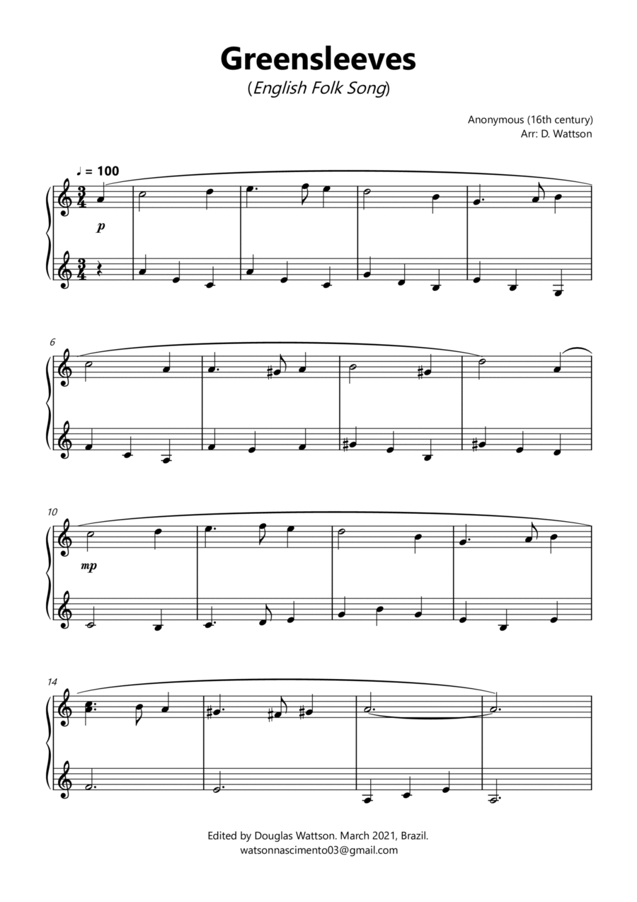 Greensleeves piano sheet music Piano Method scores gallery preview page 1