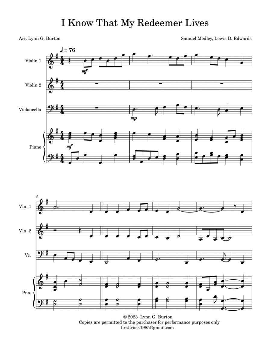 I Know That My Redeemer Lives - Instrumental Cello scores gallery preview page 1