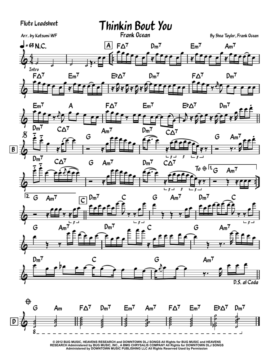 Thinkin' 'bout You Flute Solo scores gallery preview page 1