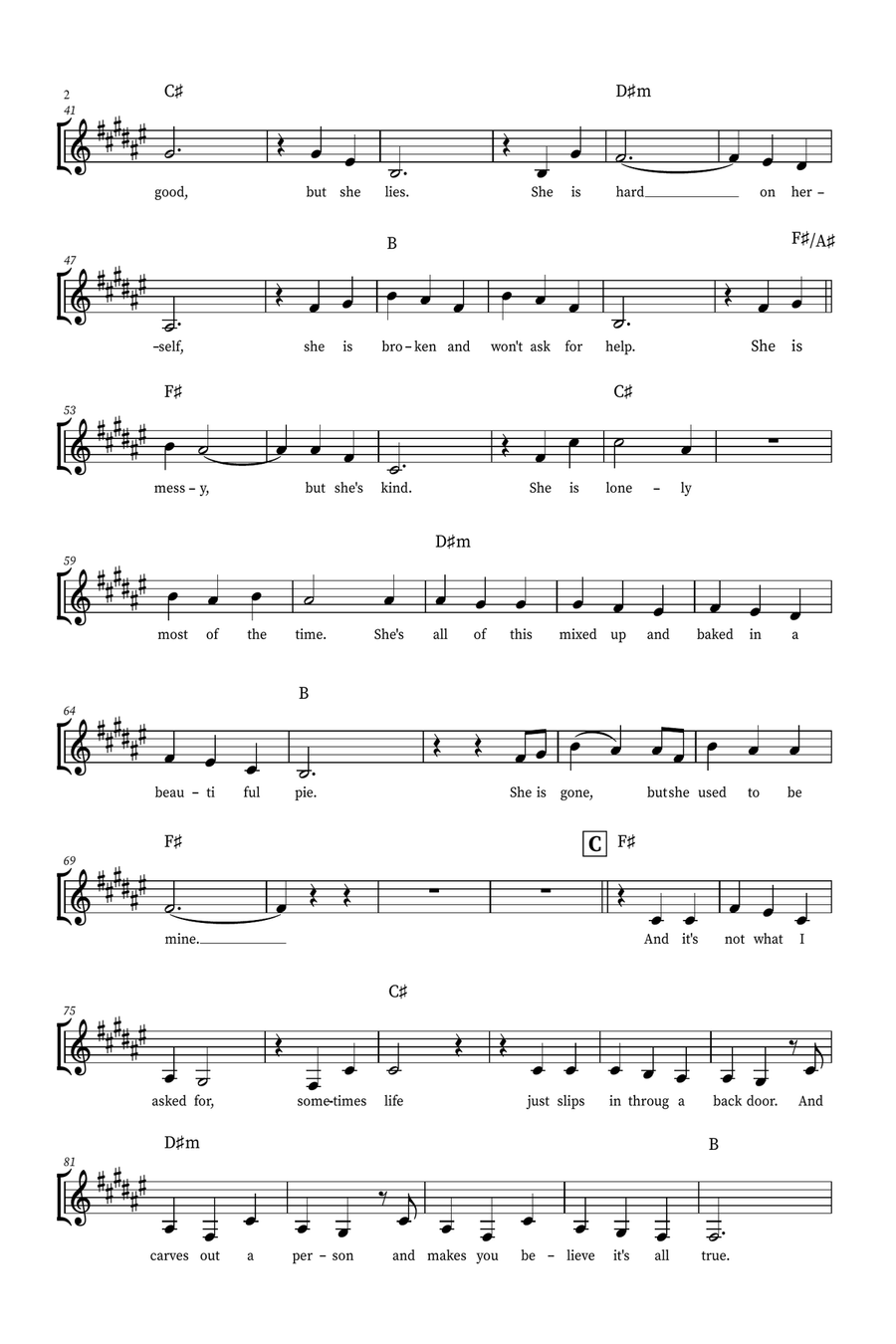 She Used To Be Mine by Sara Bareilles Piano Digital Sheet Music