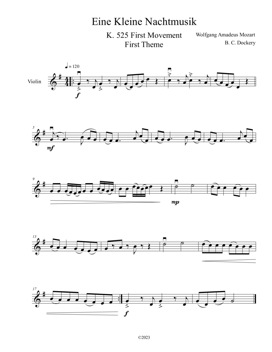 Eine Kleine Nachtmusik (A Little Night Music) for Violin Solo Chamber Music scores gallery preview page 1