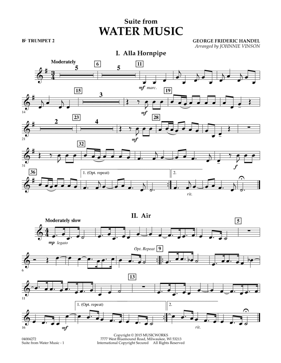 Suite from Water Music - Bb Trumpet 2 B-Flat Trumpet scores gallery preview page 1