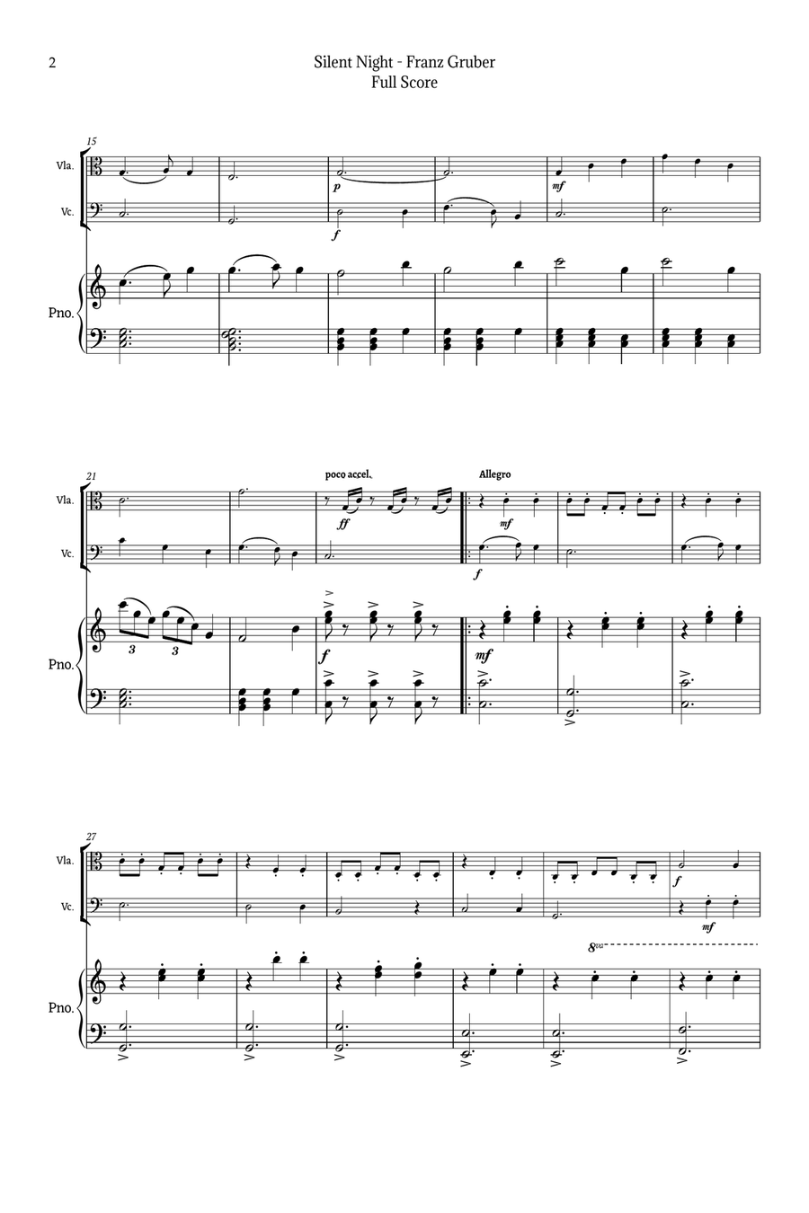 Silent Night for Viola and Cello Duet with Piano String Duet scores gallery preview page 2