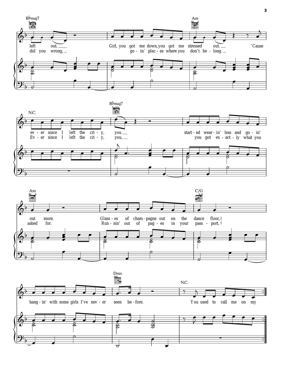 Hotline Bling Piano, Vocal, Guitar scores gallery preview page 3