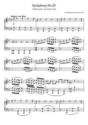 Mozart - Symphony No.25 - 1° Movement - For Piano Solo