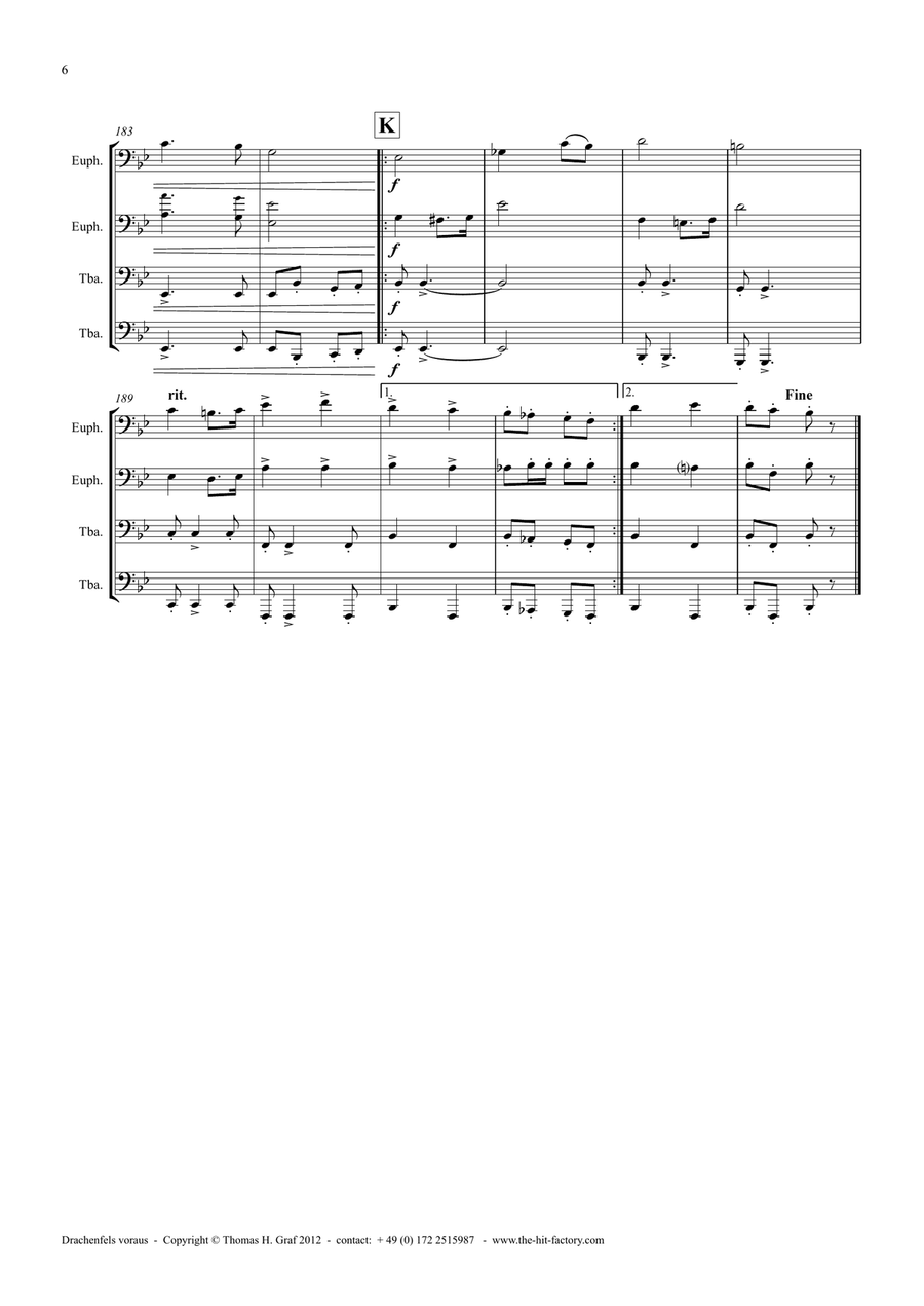 Drachenfels voraus! - German March - Oktoberfest - Low Brass Quartet/Tuba Quartet Brass Quartet scores gallery preview page 6