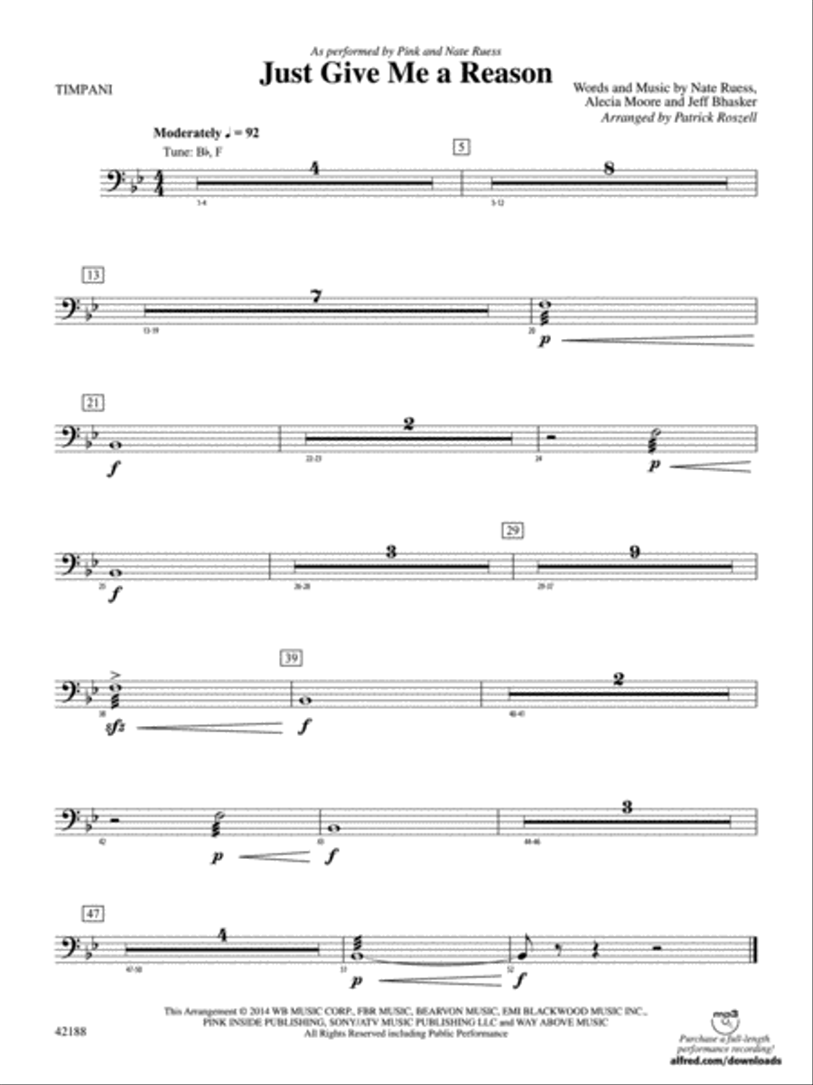 Just Give Me a Reason: Timpani Concert Band scores gallery preview page 1
